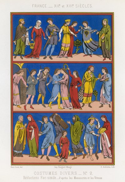 Verschiedene Kostüme des 12. und 13. Jahrhunderts in Frankreich von French School
