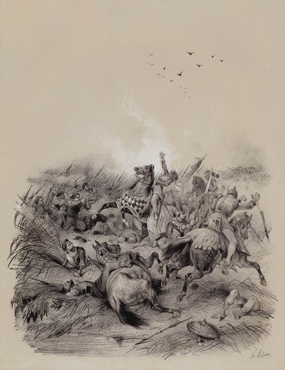 Sieg der Schweizer über die Österreicher unter Herzog Leopold I. in der Schlacht bei Morgarten von French School