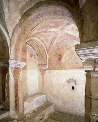 Blick auf die karolingischen Fresken in der inneren Krypta, ca. 858 von French School