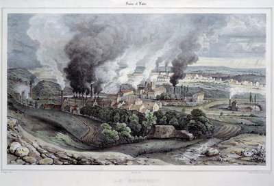 Ansicht der Gießerei und Kristallerie du Creusot um 1820-1830 von French School