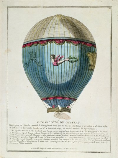 Ansicht des Ballons, der von Francois Pilatre de Rozier (1754-85) in Versailles am 23. Juni 1784 verwendet wurde von French School