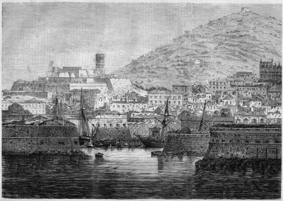 Ansicht des Hafens und der Stadt Gaeta, Italien von French School