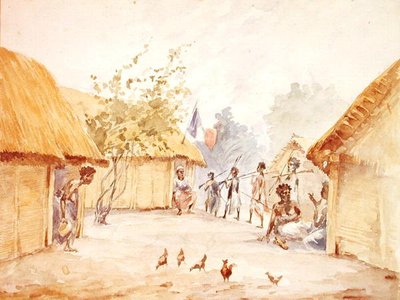 Dorf in Madagaskar zur Zeit der Eroberung durch Frankreich 1895-96 von French School