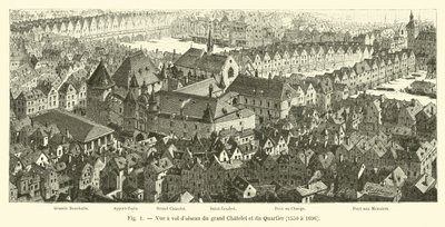 Vogelperspektive des Grand Châtelet und des Viertels, 1550 bis 1696 von French School