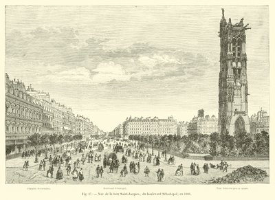Ansicht des Turms Saint-Jacques vom Boulevard Sebastopol, 1866 von French School
