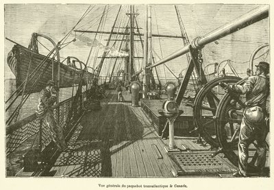 Gesamtansicht des transatlantischen Dampfers Kanada (Gravur) von French School