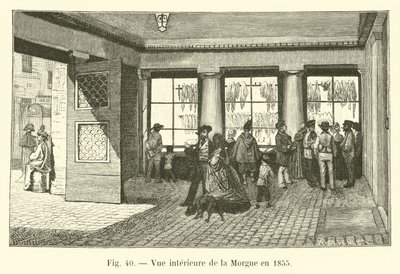 Innenansicht der Leichenhalle im Jahr 1855 von French School