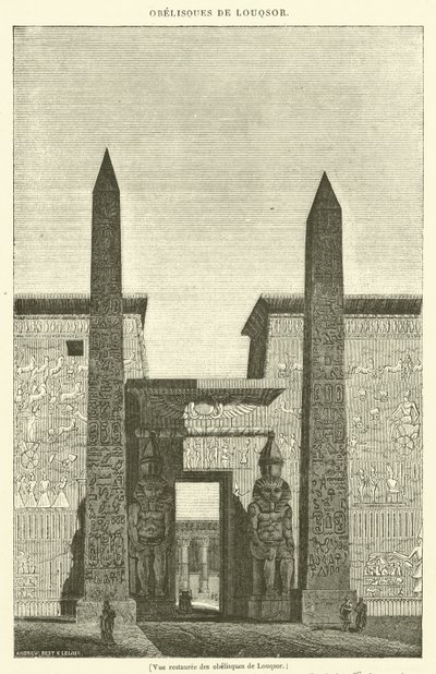 Wiederhergestellte Ansicht der Obelisken von Luxor (Gravur) von French School