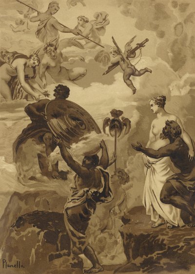 Vulkan gibt Venus die Waffen, die er für Aeneas geschmiedet hat von French School