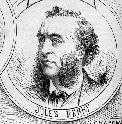 Krieg von 1870 - Regierung der Nationalen Verteidigung: Porträt von Jules Ferry (1832-1893), Mitglied der provisorischen Regierung von 1870. Gravur in „Le Monde Illustré“ Nr. 706 vom 22. Oktober von French School