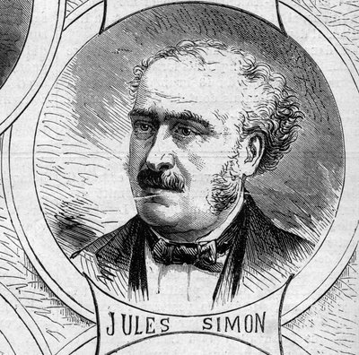 Krieg von 1870 - Regierung der Nationalen Verteidigung: Porträt von Jules Simon (Francois Jules Suisse, genannt) (1814-1896), Mitglied der provisorischen Regierung von 1870. Gravur in „Le Monde Illustré“ Nr. 706 vom 22. Oktober von French School