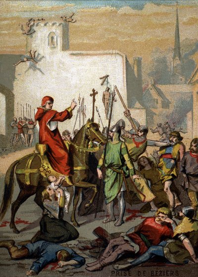 Krieg der Albigenser - Eroberung von Béziers "Tötet alles, Gott wird die Seinen erkennen" (Innozenz III.) von French School