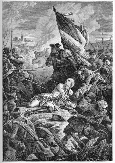 Krieg um die polnische Thronfolge (1733-1738) - Der Tod von Louis Robert Hippolyte de Brehan, Graf von Plelo (1699-1734) vor Danzig, 27. Mai von French School