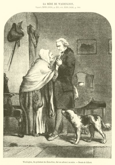 Washington, zum Präsidenten der Vereinigten Staaten gewählt, verabschiedet sich von seiner Mutter (Gravur) von French School