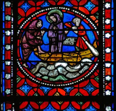 Fenster s1-R, eine Szene aus der Reise des heiligen Bonnet nach Rom und Abenteuer darstellend von French School