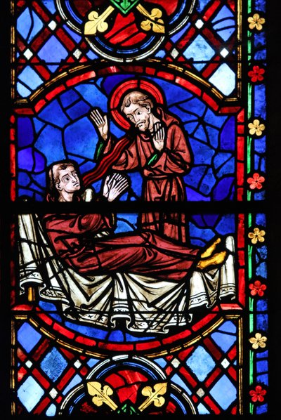 Fenster w04, Darstellung eines heiligen Mönchs erscheint dem Heiligen Martin von French School