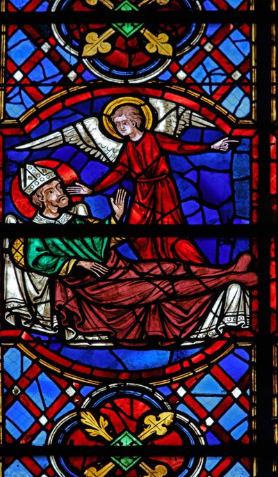 Fenster w04, Darstellung eines Engels erscheint dem Heiligen Martin von French School