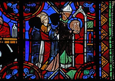 Fenster w06, Darstellung der Geschichte des Heiligen Julian von Brioude - der Tod des Heiligen Ferreol, ein Freund von Julian, der während der Diokletianischen Verfolgungen starb; seine Reliquien werden übertragen von French School