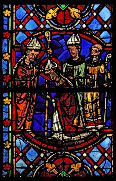 Fenster w08, Darstellung des Heiligen Martin mit Bischöfen und Klerikern von French School