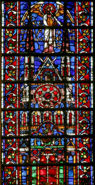 Fenster w101 mit Darstellung der Kathedrale von Laon von French School