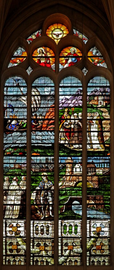 Fenster w121, die Dreifaltigkeit; Ludwig IX. und die Karmeliten von French School