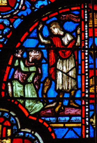 Fenster w13 Mordechai zerreißt seine Kleider und legt Sack und Asche an Esth IV 1 von French School