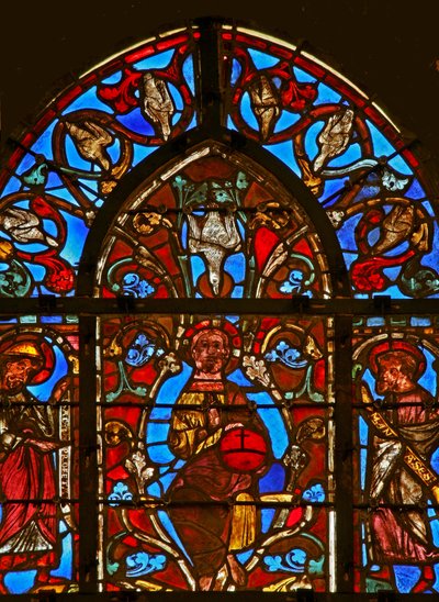 Fenster w1 mit Christus und dem Heiligen Geist, Isaak und Manasse von French School