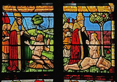Fenster w1, Darstellung der Erschaffung von Adam und Eva von French School