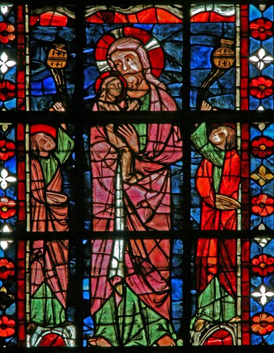 Fenster w201, Christus trägt die Seele der Jungfrau in den Himmel darstellend von French School