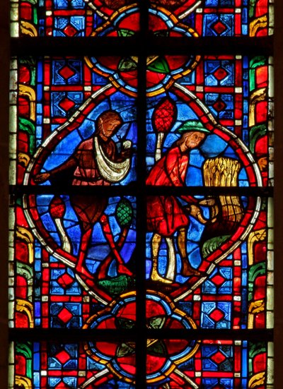Fenster w207, Adam und Eva säen und ernten darstellend von French School