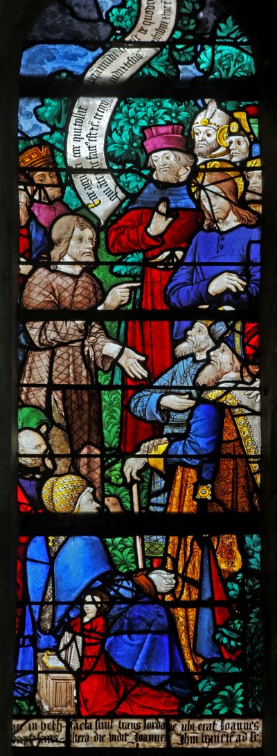 Fenster w20, der Heilige Johannes der Täufer predigt die Taufe Christi in Bethanien von French School
