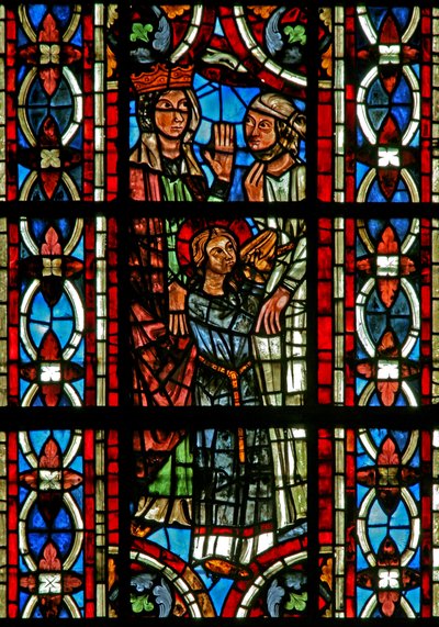Fenster w211 zeigt eine Szene aus dem Leben der hl. Helena: das Wunder des Gefäßes, das zu Gold wurde von French School