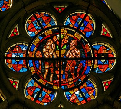 Fenster w212 zeigt Adam und Eva mit der Frucht und dem Baum von French School