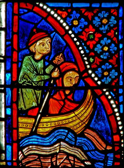 Fenster w21 Darstellung der Heiligen Maria die Ägypterin überquert den Fluss und beginnt ihre Buße von French School