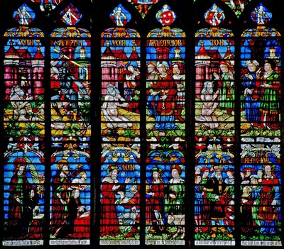 Fenster w231 zeigt die Geschichte von Hiob von French School