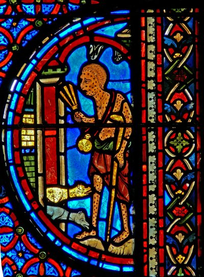 Fenster w23 zeigt das Gleichnis von Dives und Lazarus von French School
