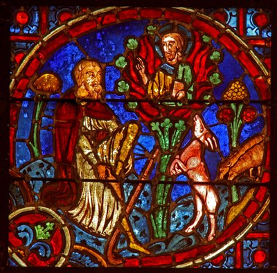 Fenster w2, Darstellung von Moses und dem brennenden Dornbusch von French School