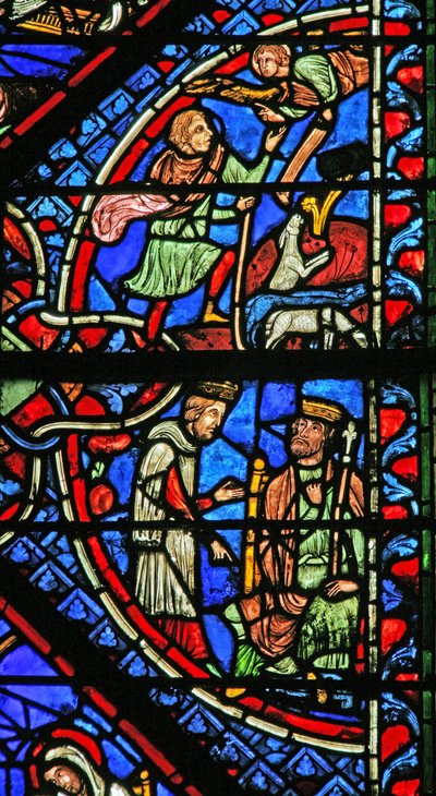 Fenster w2, die Heiligen Drei Könige bei Herodes; Verkündigung an die Hirten darstellend von French School