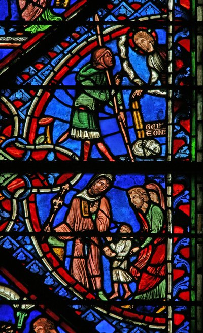 Fenster w2 zeigt die Vorstellung Samuels bei Eli; Gideon und das Goldene Vlies von French School