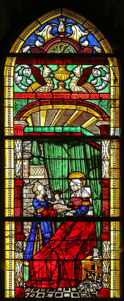 Fenster w3, das die Geburt der Jungfrau Maria darstellt von French School