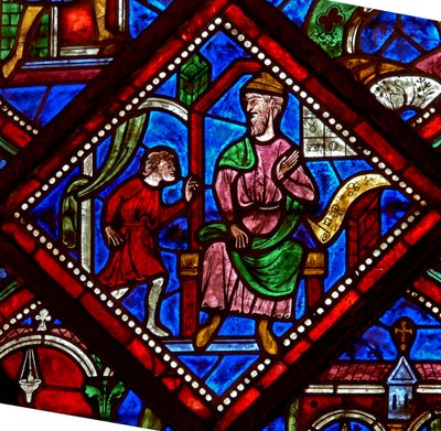 Fenster w6 mit dem Wunder des jüdischen Jungen - erzählt seinem Vater, dass er die Kommunion empfangen hat von French School