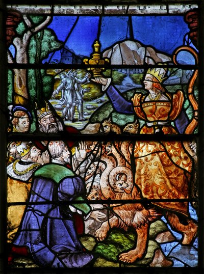Fenster w7, Szene aus dem Buch der Offenbarung des Johannes: Die Frau auf dem Tier mit 7 Köpfen von French School