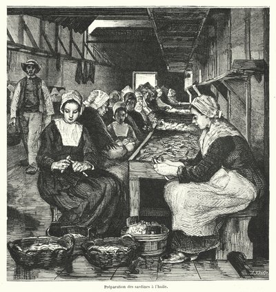 Frauen bereiten Sardinen vor von French School