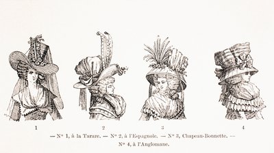 Damenhutmoden des 18. Jahrhunderts, 1875 von French School