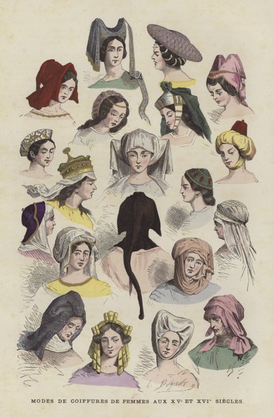Frauenkopfbedeckungen des 15. und 16. Jahrhunderts von French School