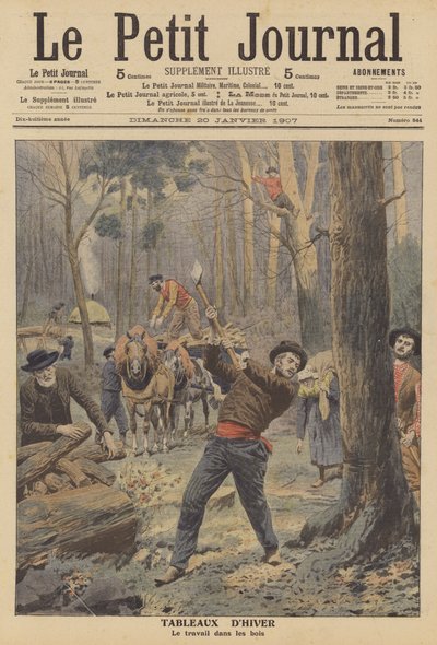 Holzfäller bei der Arbeit im Winter von French School