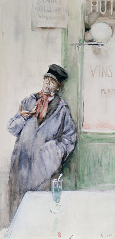 Arbeiter in einem Café mit einem Glas Absinth, ca. 1900 von French School