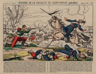 Verwundeter französischer Dragoner schießt auf einen preußischen Lanzenreiter bei der Schlacht von Saint-Privat, Deutsch-Französischer Krieg von French School