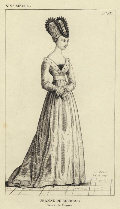 14. Jahrhundert, Jeanne de Bourbon, Königin von Frankreich (Gravur) von French School