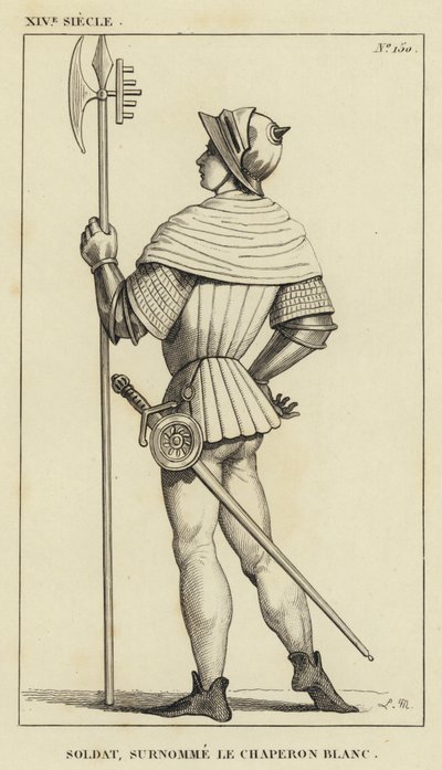 14. Jahrhundert, Soldat, genannt der Weiße Kapuzenmann (Gravur) von French School